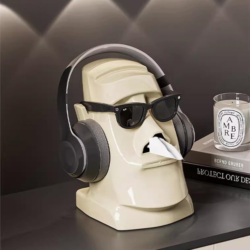 Moai Tissue Box Holder with Headphone Stand - view 2