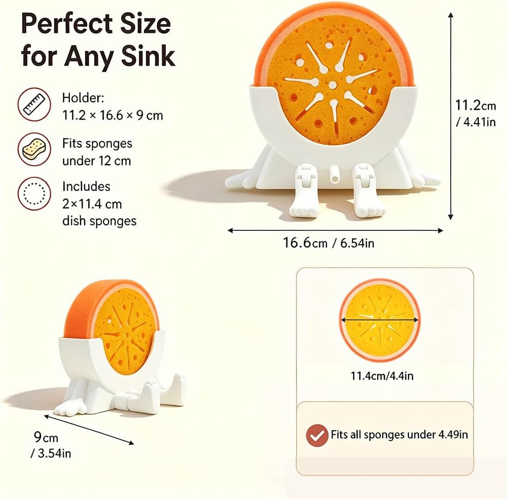 Sponge Holder for Kitchen Sink with 2 Sponges - White