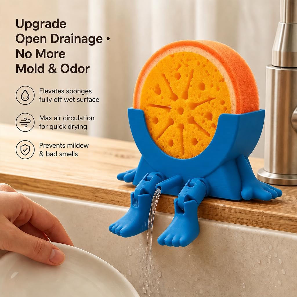 Sponge Holder for Kitchen Sink with 2 Sponges - Blue