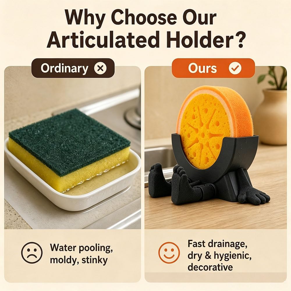Sponge Holder for Kitchen Sink with 2 Sponges - Black