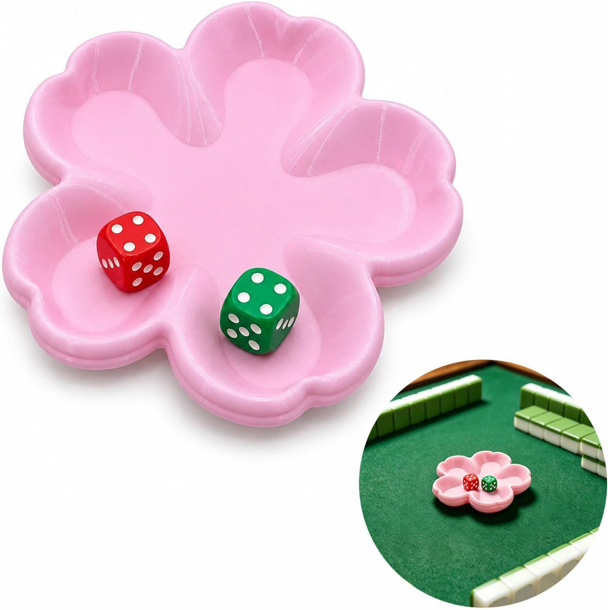 Pink Flower Dice Dish for Mahjong - view 7