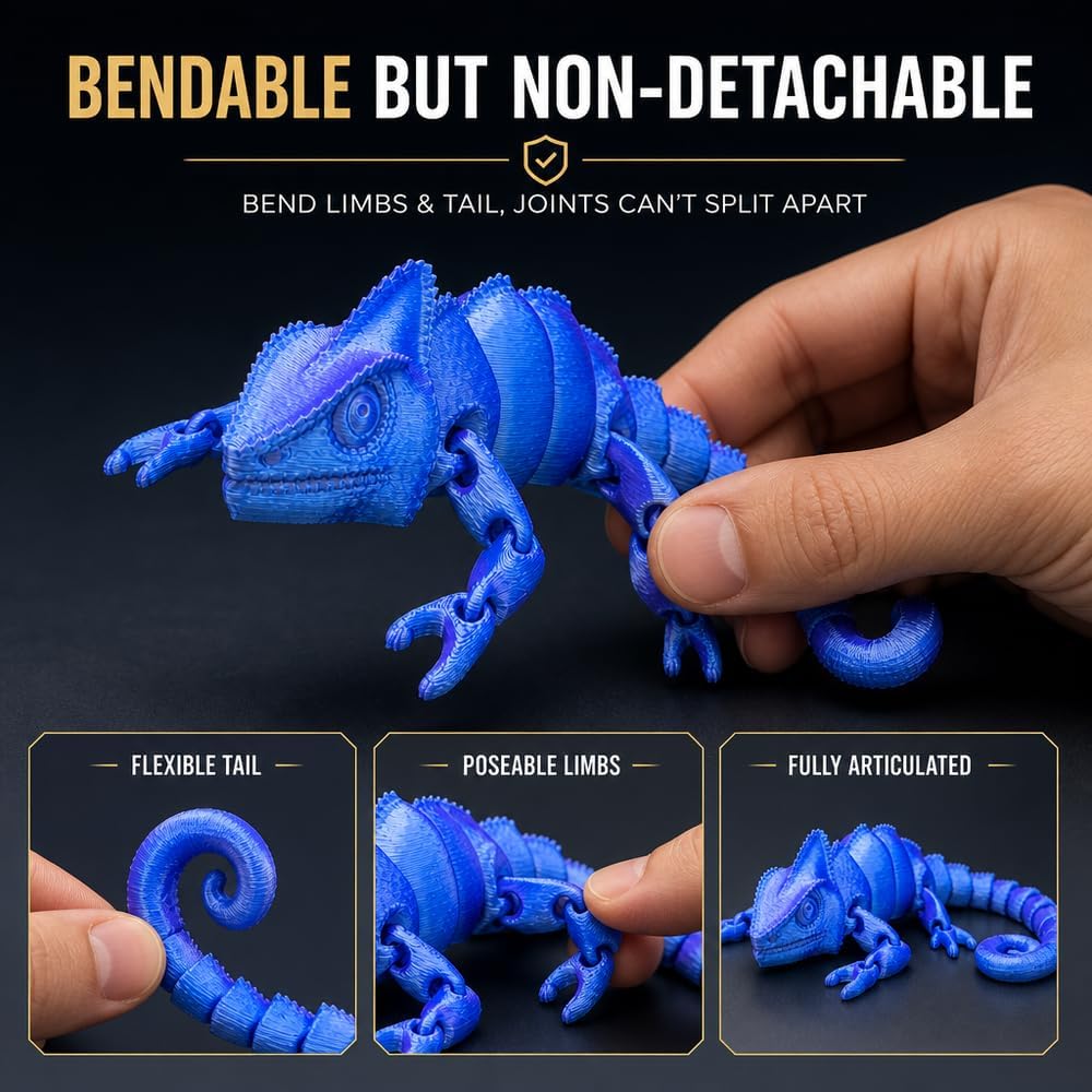 Articulated Chameleon Fidget Toy, Glossy Gradient - Blue