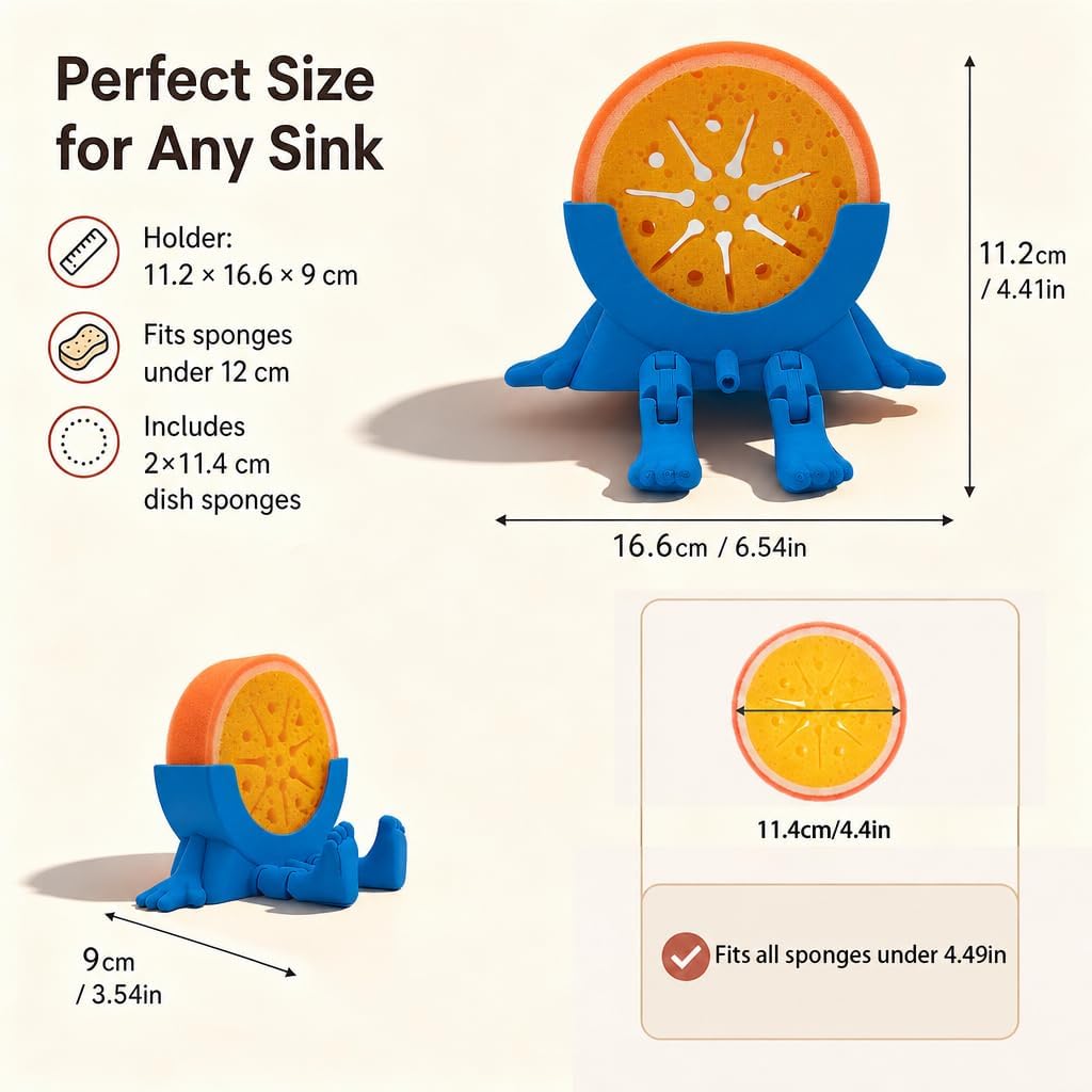 Sponge Holder for Kitchen Sink with 2 Sponges - Blue