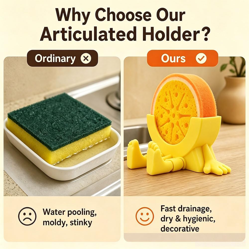 Sponge Holder for Kitchen Sink with 2 Sponges - Yellow