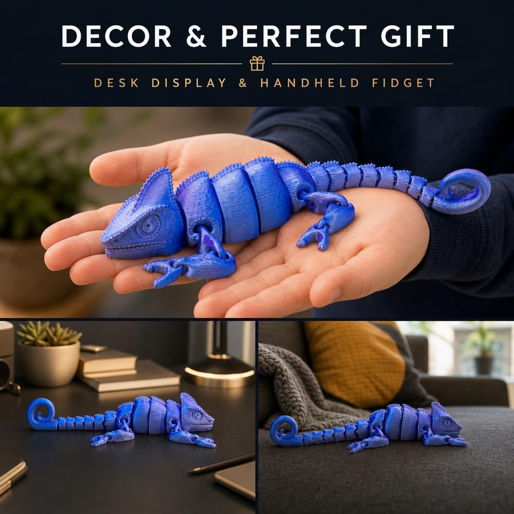 Articulated Chameleon Fidget Toy, Glossy Gradient - Blue