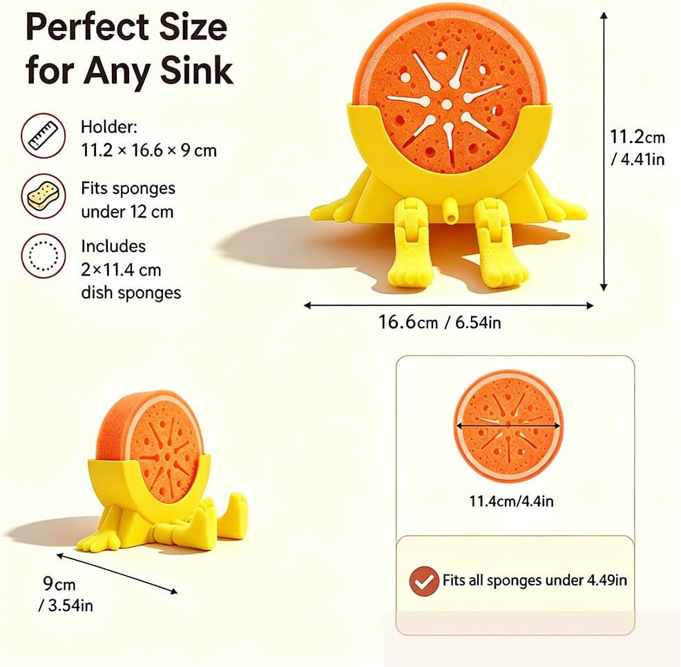 Sponge Holder for Kitchen Sink with 2 Sponges - Yellow