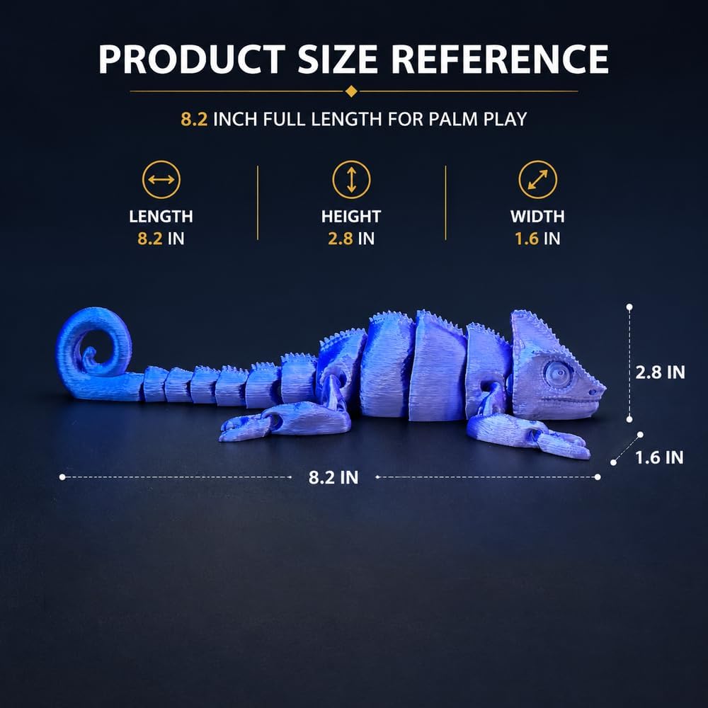 Articulated Chameleon Fidget Toy, Glossy Gradient - Blue