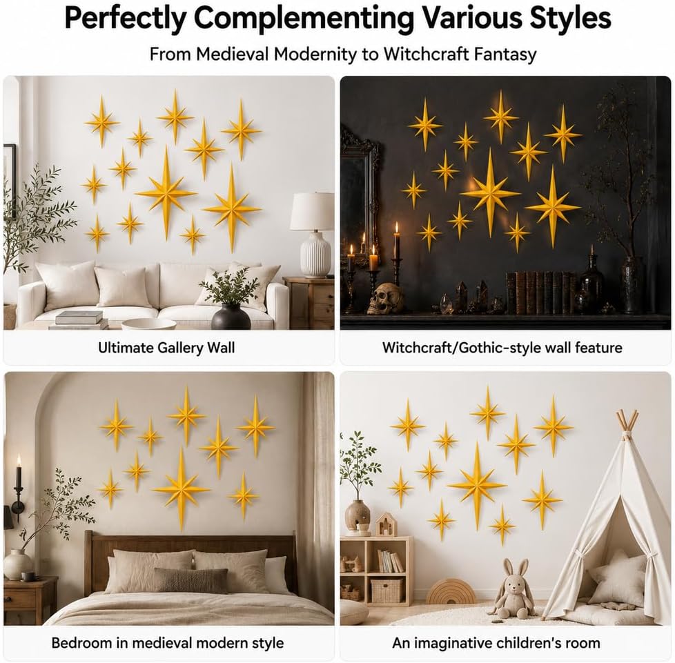 Gold Star Wall Decor, 12-Piece in 5 Sizes - view 1
