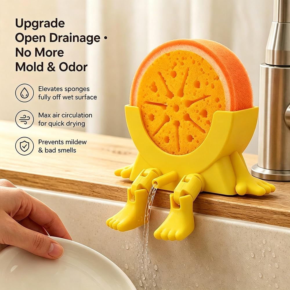 Sponge Holder for Kitchen Sink with 2 Sponges - Yellow
