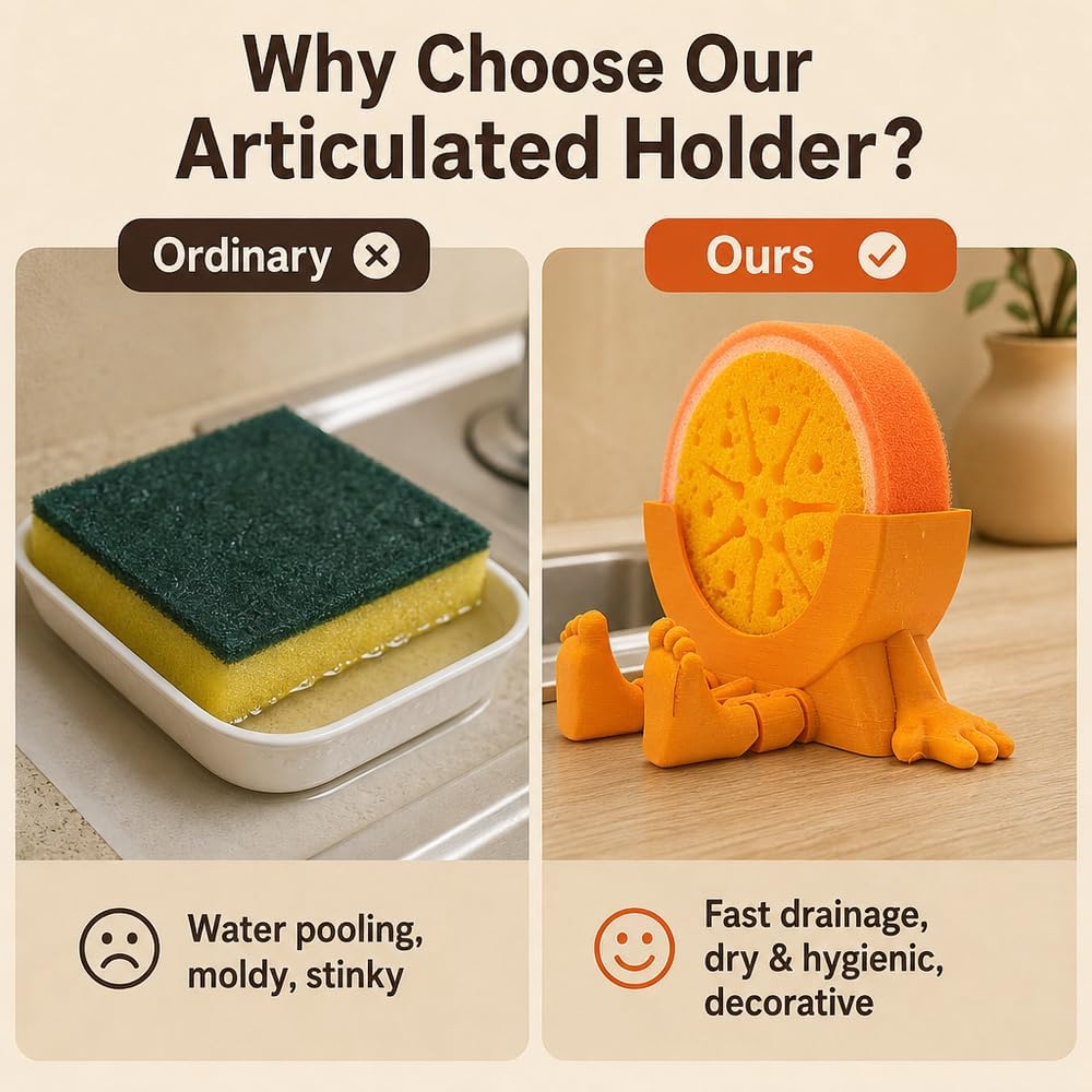 Sponge Holder for Kitchen Sink with 2 Sponges - Orange