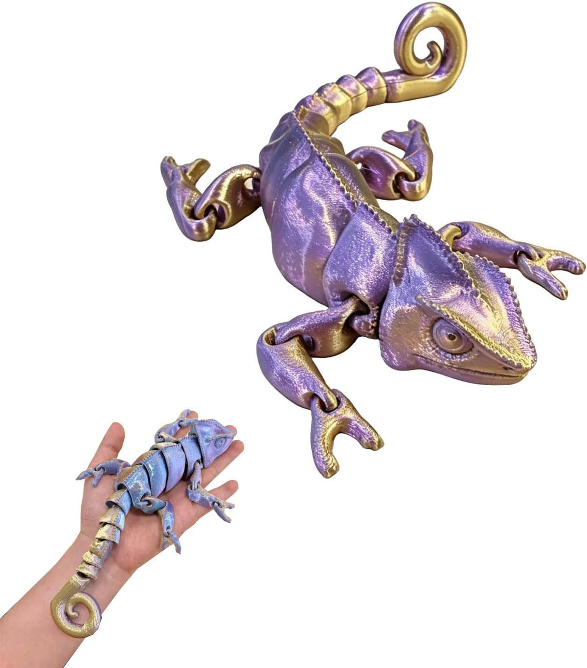 Articulated Chameleon Fidget Toy, Glossy Gradient - Purple-Gold