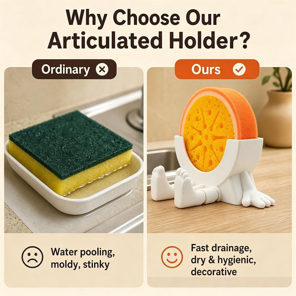 Sponge Holder for Kitchen Sink with 2 Sponges - White