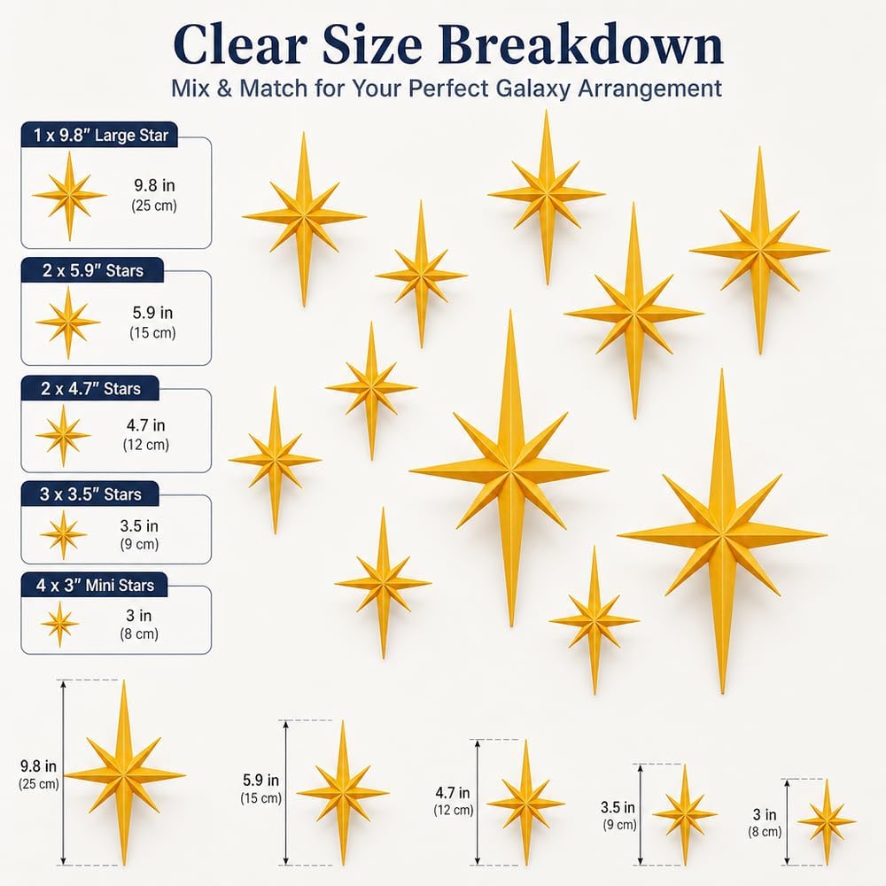 Gold Star Wall Decor, 12-Piece in 5 Sizes - view 5