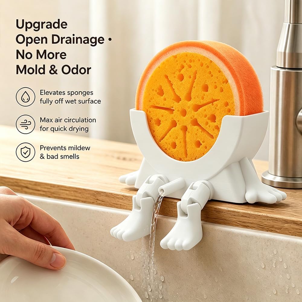 Sponge Holder for Kitchen Sink with 2 Sponges - White