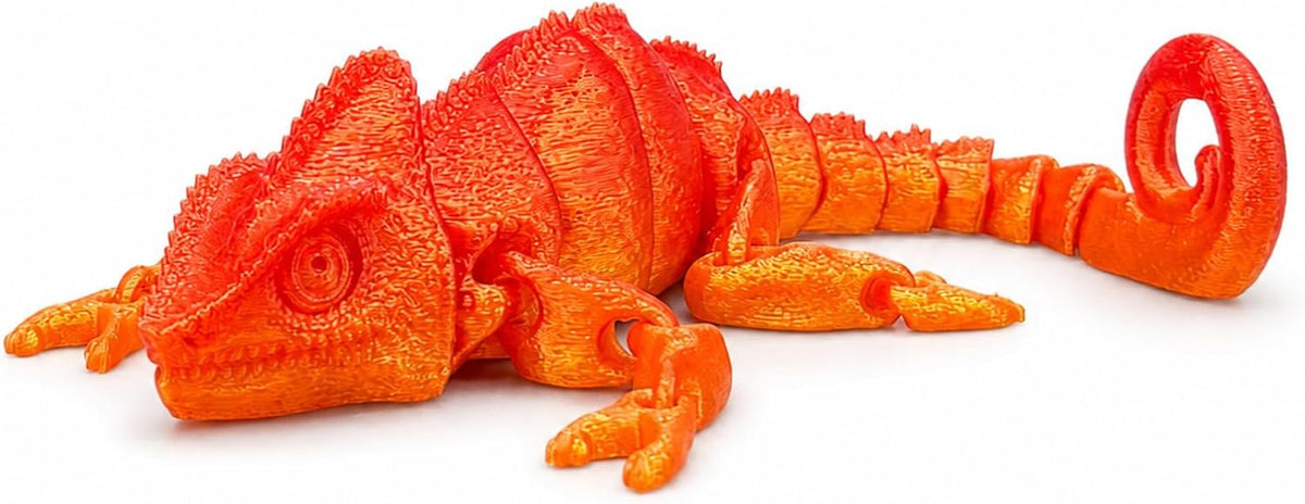 Articulated Chameleon Fidget Toy, Glossy Gradient - Orange