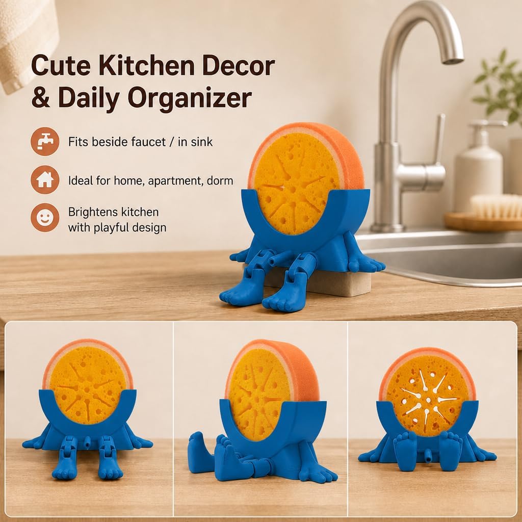 Sponge Holder for Kitchen Sink with 2 Sponges - Blue