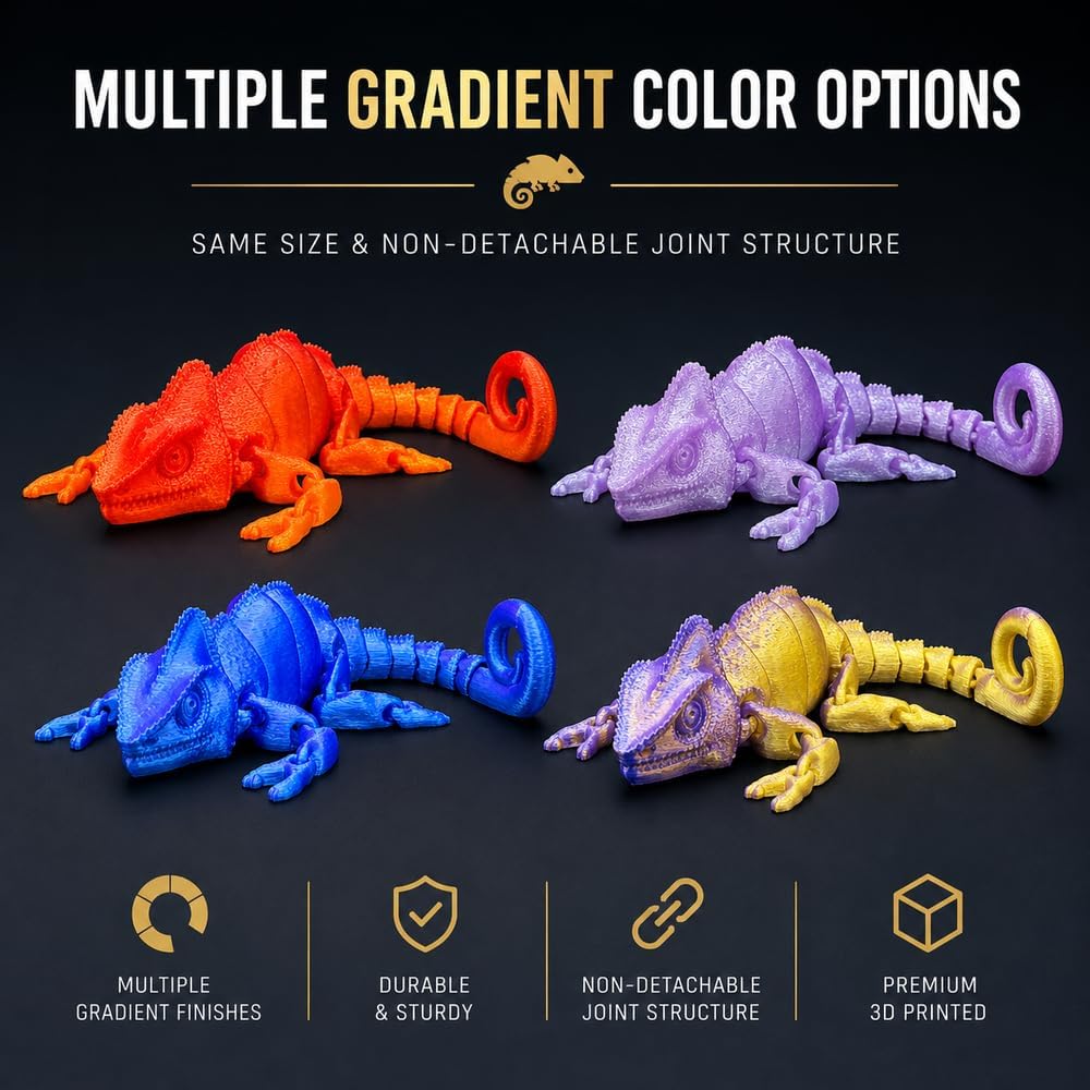 Articulated Chameleon Fidget Toy, Glossy Gradient - Blue