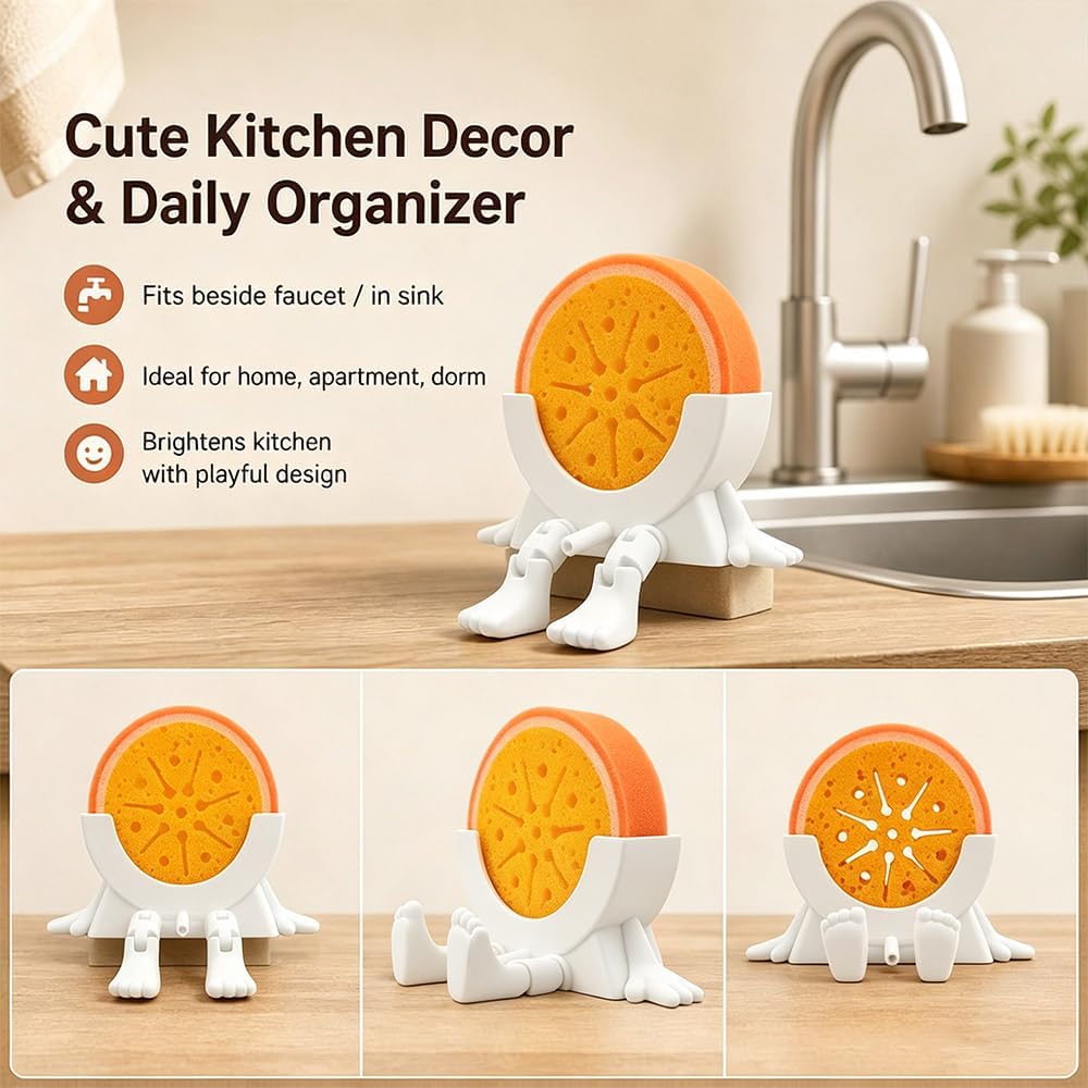 Sponge Holder for Kitchen Sink with 2 Sponges - White