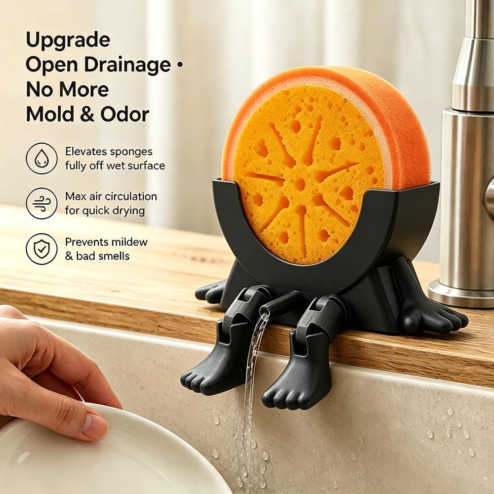 Sponge Holder for Kitchen Sink with 2 Sponges - Black