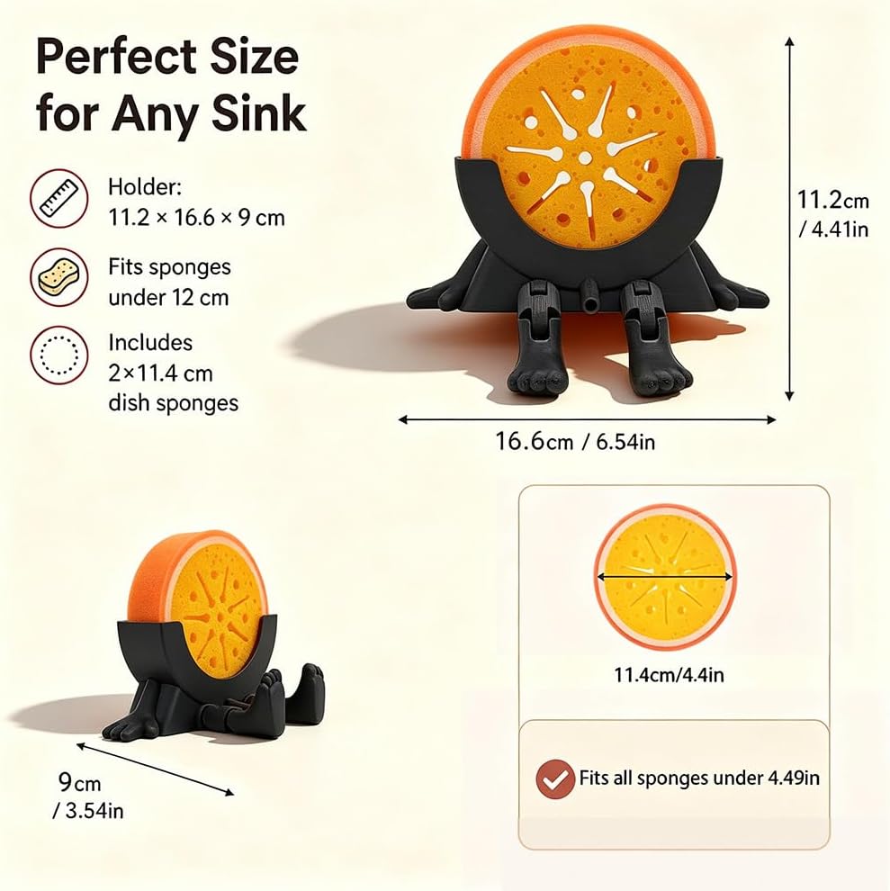 Sponge Holder for Kitchen Sink with 2 Sponges - Black