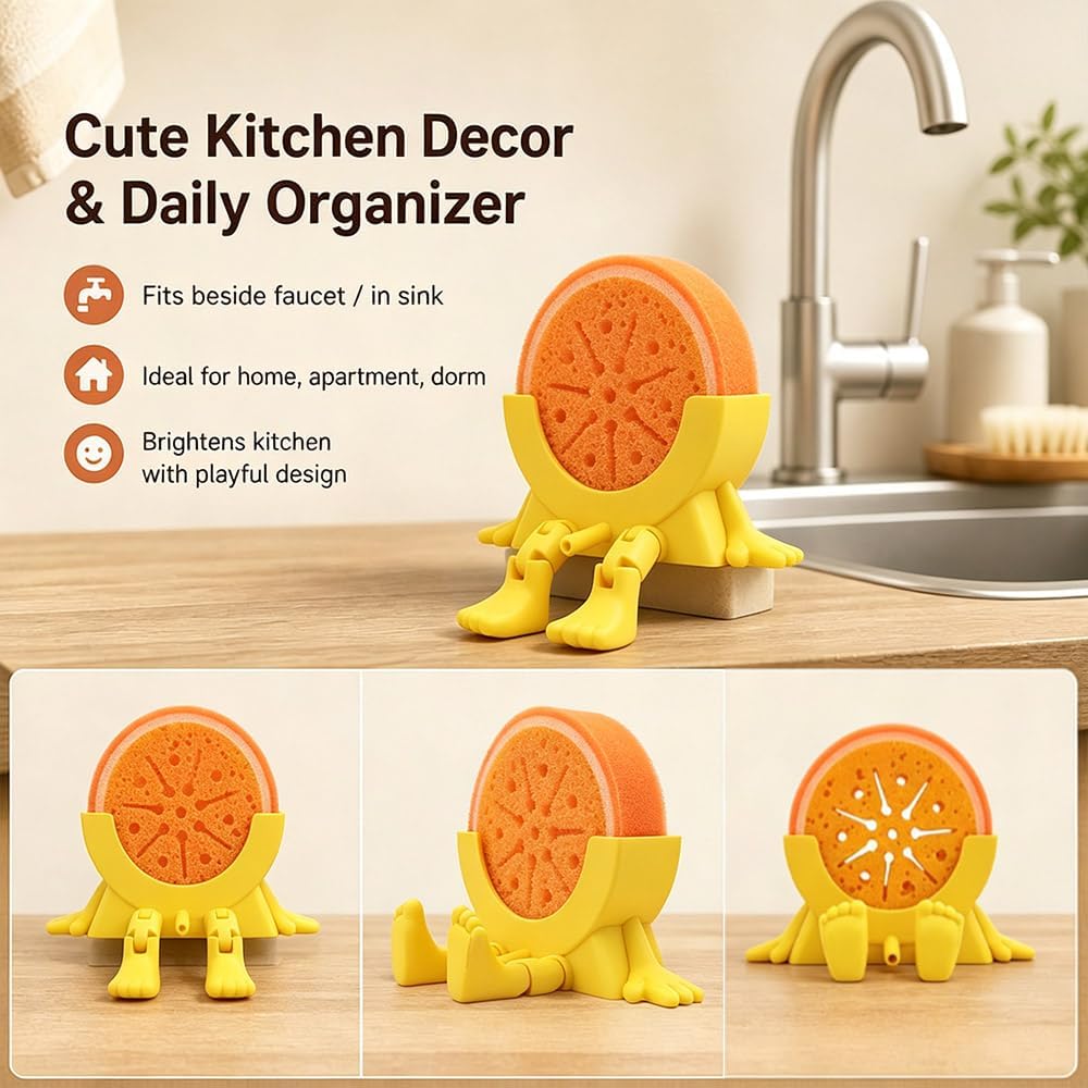 Sponge Holder for Kitchen Sink with 2 Sponges - Yellow