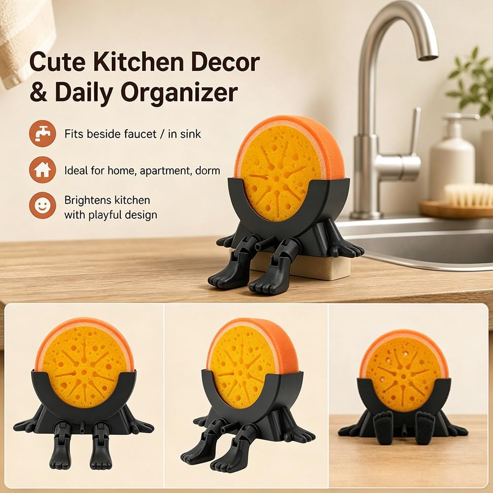 Sponge Holder for Kitchen Sink with 2 Sponges - Black