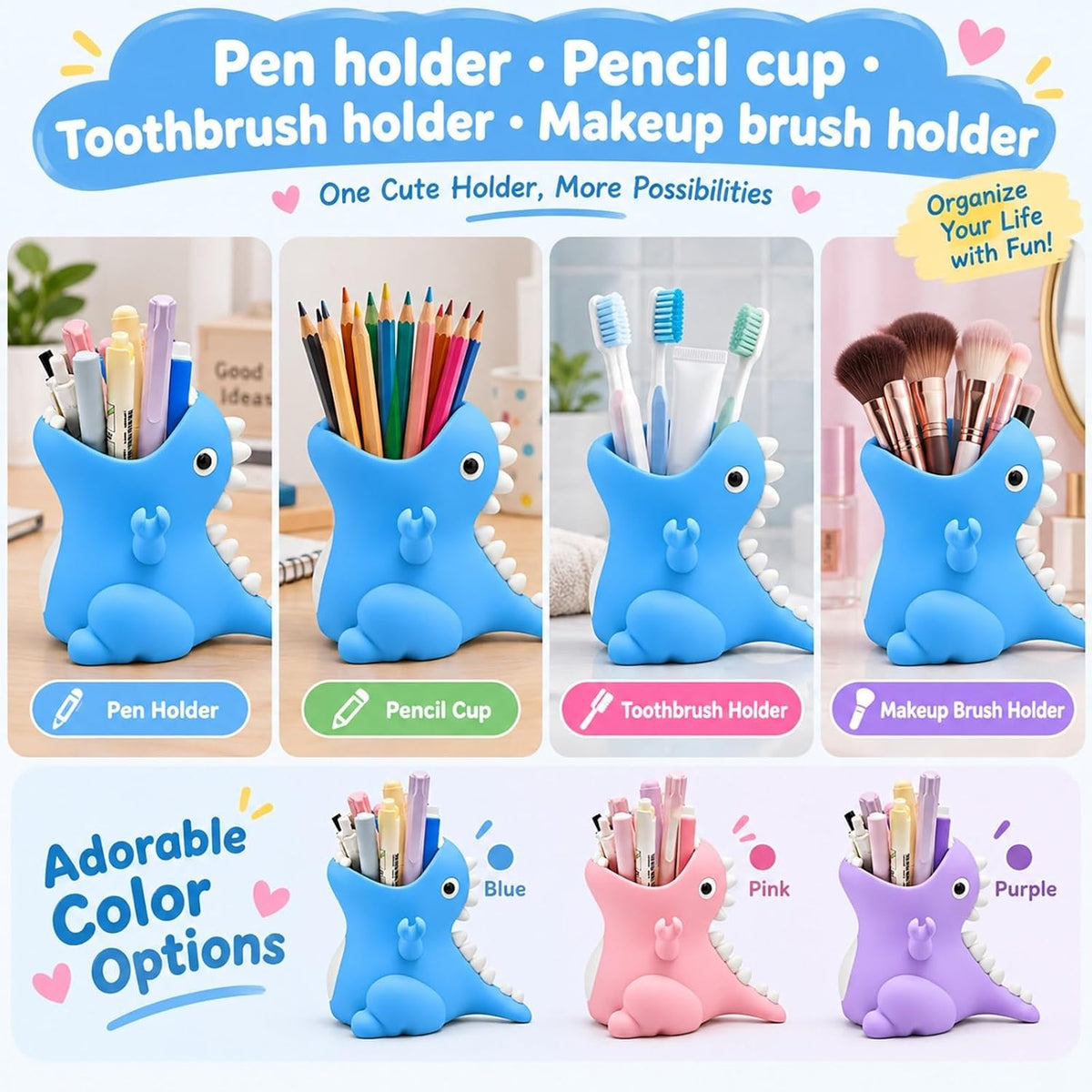 Dinosaur Pen Holder - Blue