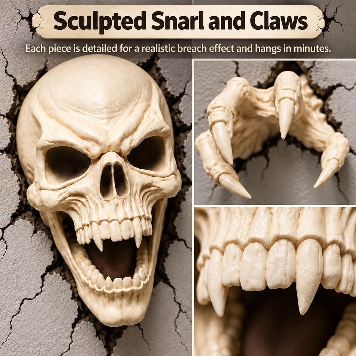 Skull Claws Wall Breach Halloween Decor Set - White