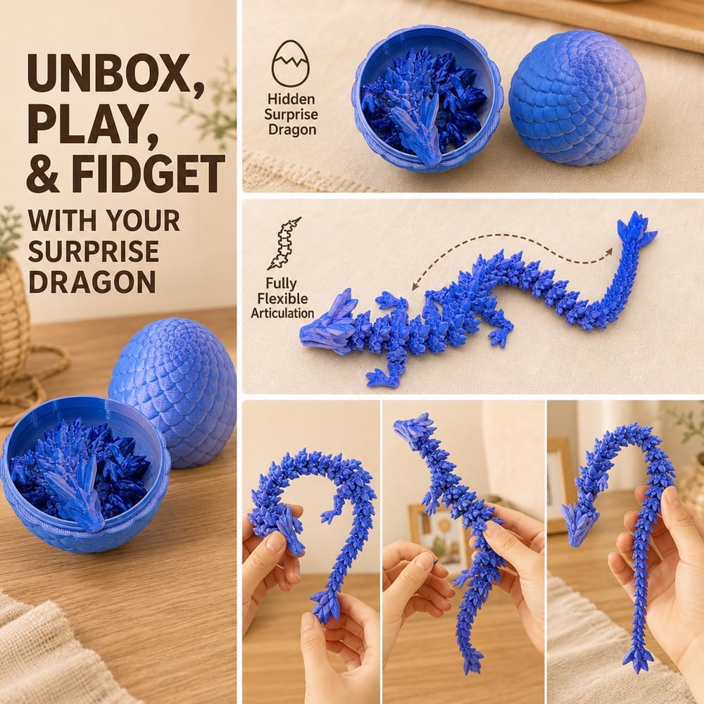Dragon Egg Fidget Toy with Dragon Inside - Blue Gradient
