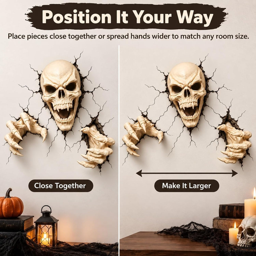 Skull Claws Wall Breach Halloween Decor Set - White