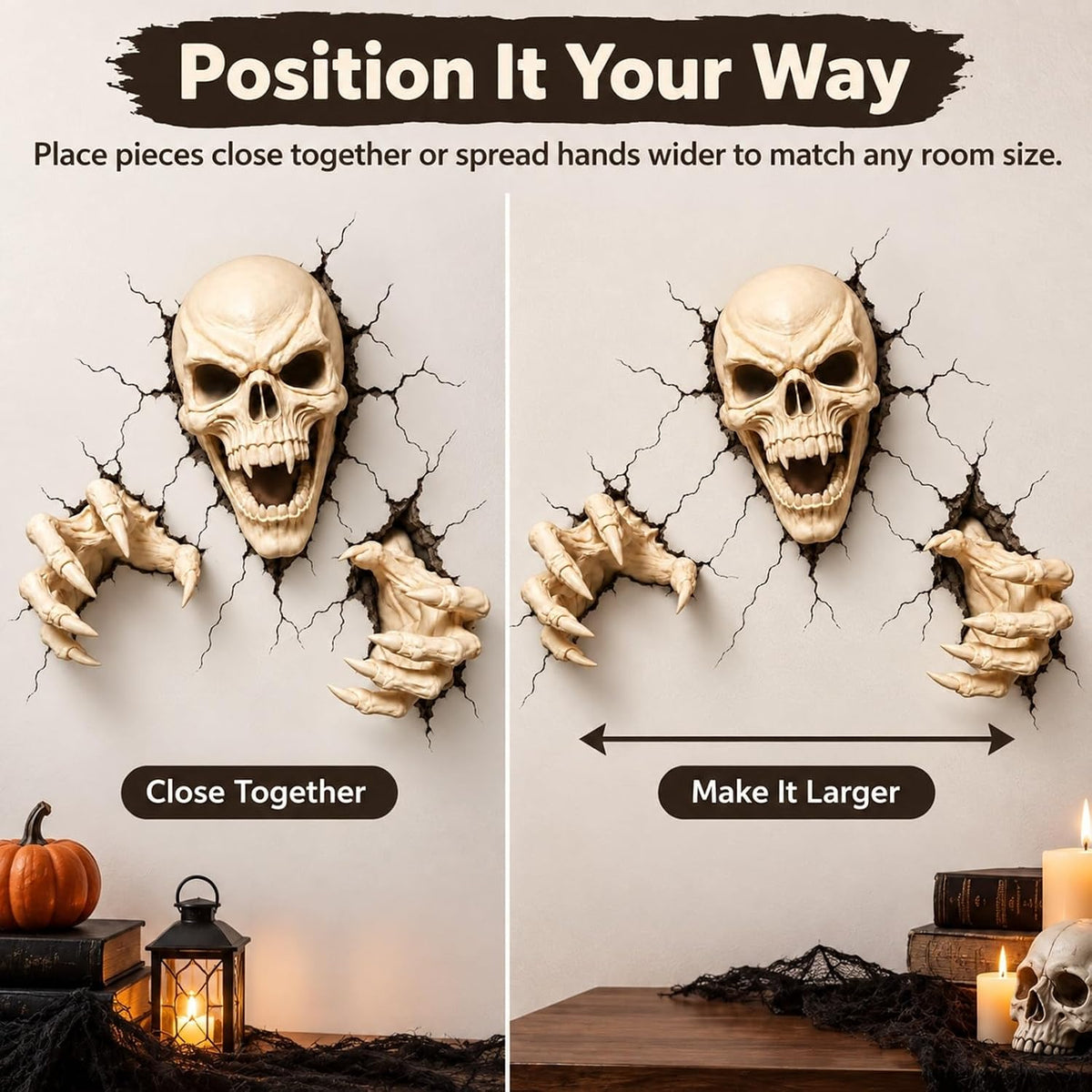 Skull Claws Wall Breach Halloween Decor Set - White