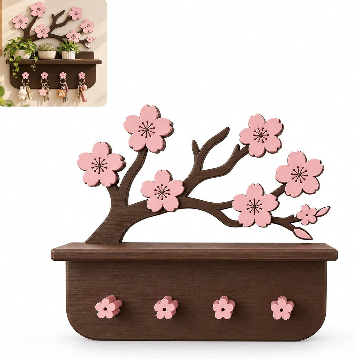 Cherry Blossom Wall Shelf with Key Hooks - view 7