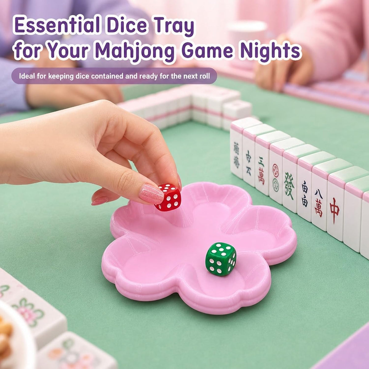 Pink Flower Dice Dish for Mahjong - view 3