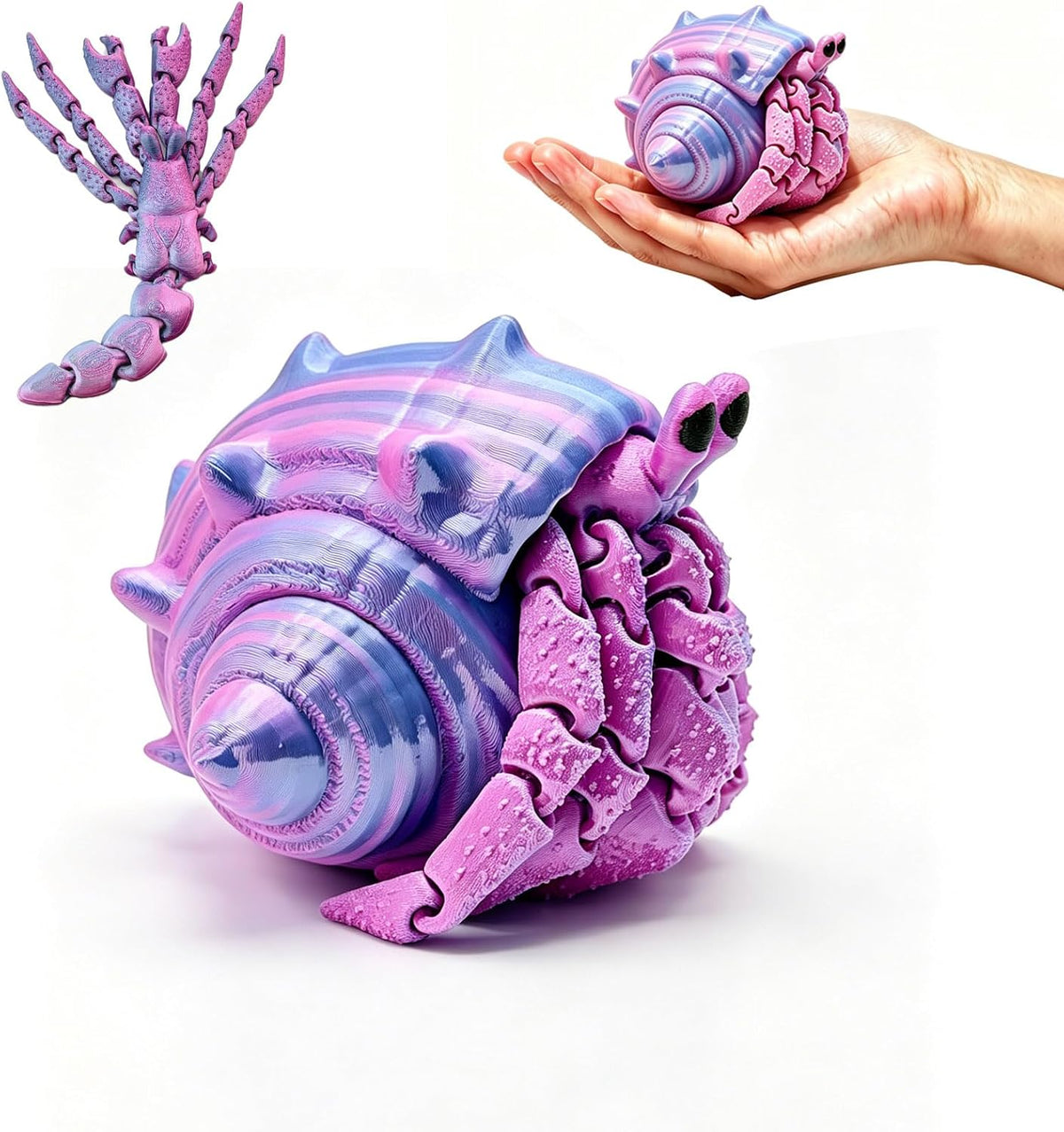 Articulated Hermit Crab Fidget Toy - Lavender Pink