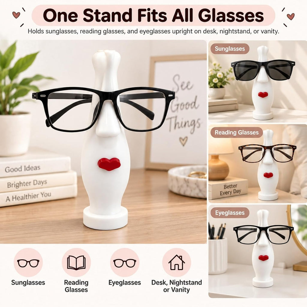Funny Face Glasses Holder Stand - White