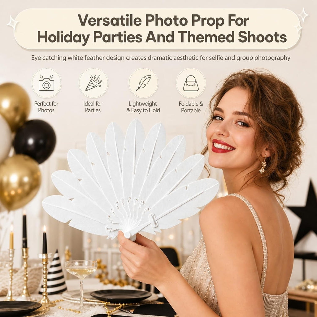 Feather Folding Hand Fan, Cosplay Prop - view 4