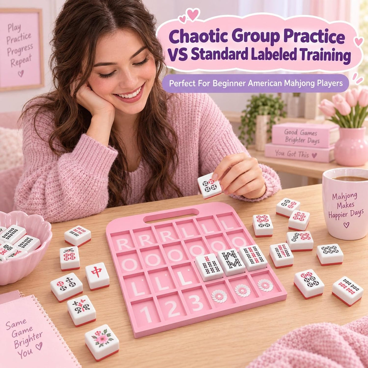 Pink Mahjong Practice Board with 160 Labels - view 5