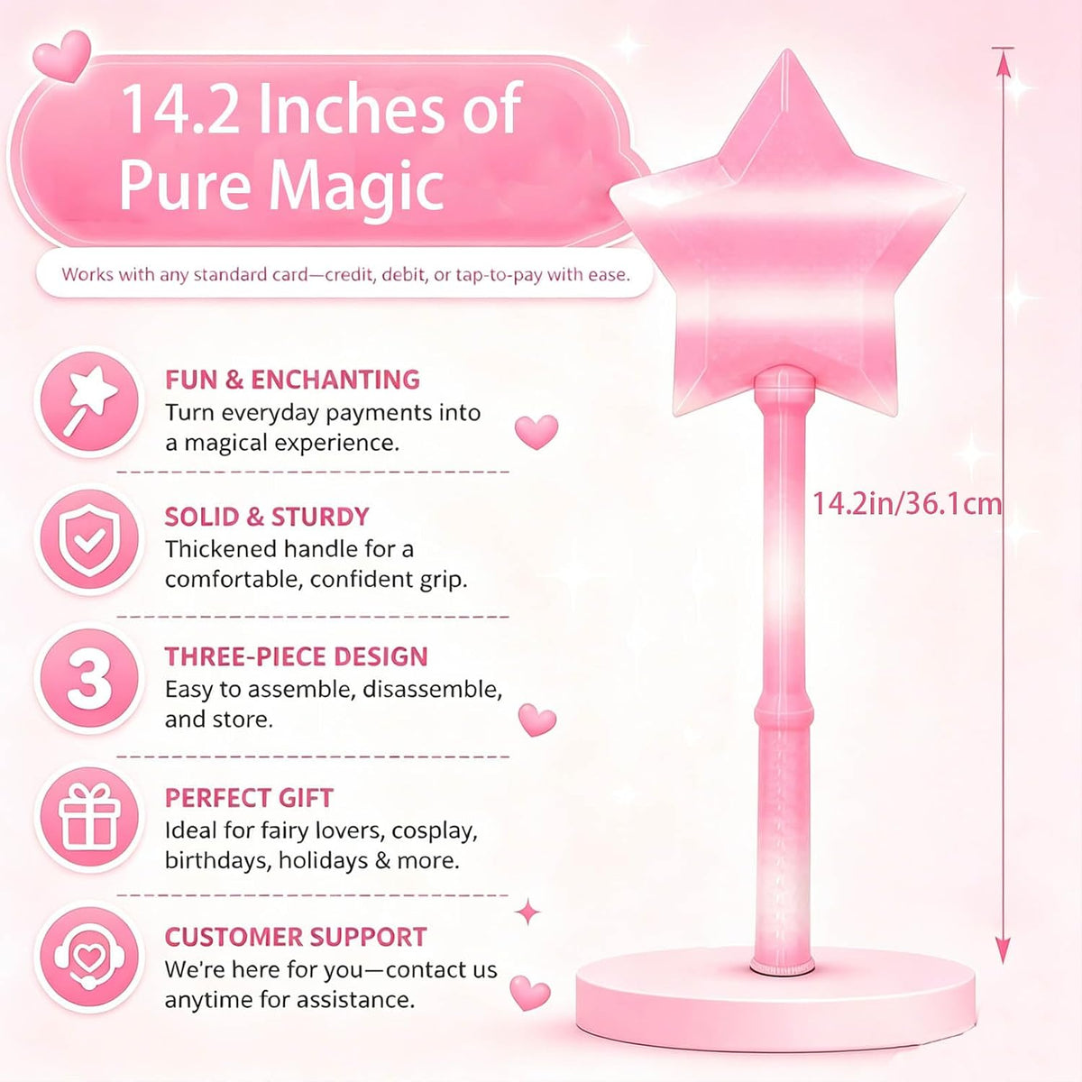 Star Wand Card Holder, Detachable 3-Piece - Pink Gradient