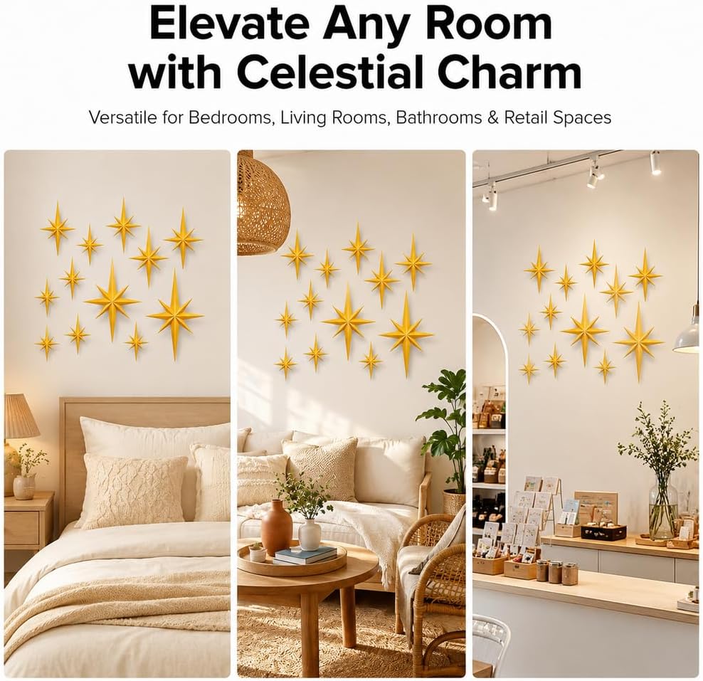 Gold Star Wall Decor, 12-Piece in 5 Sizes - view 2