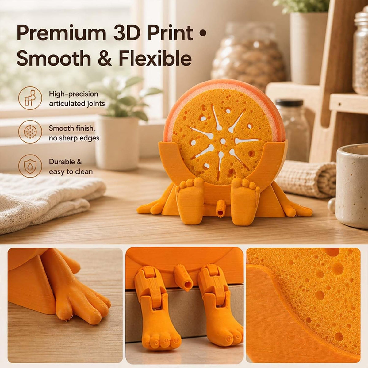 Sponge Holder for Kitchen Sink with 2 Sponges - Orange