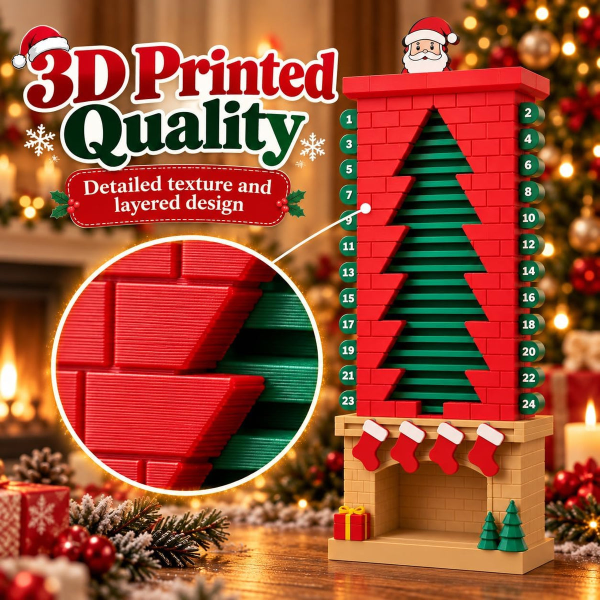 Advent Calendar with Moving Santa, Reusable 24-Day - view 2