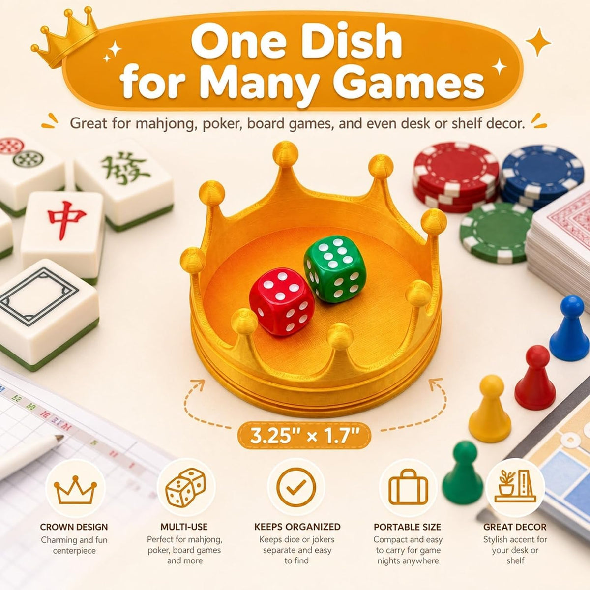 Golden Crown Mahjong Dice Dish - view 2