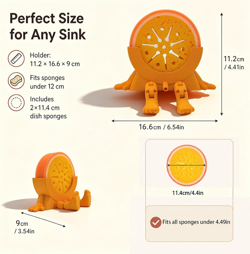 Sponge Holder for Kitchen Sink with 2 Sponges - Orange