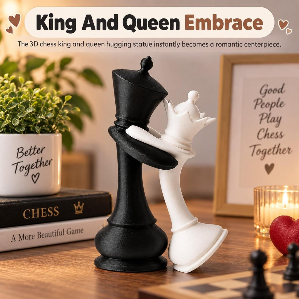 Chess King & Queen Hugging Statue - view 3