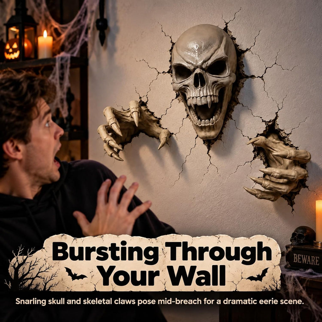 Skull Claws Wall Breach Halloween Decor Set - Bone