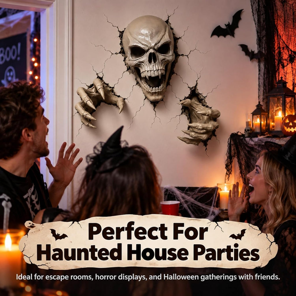 Skull Claws Wall Breach Halloween Decor Set - Bone