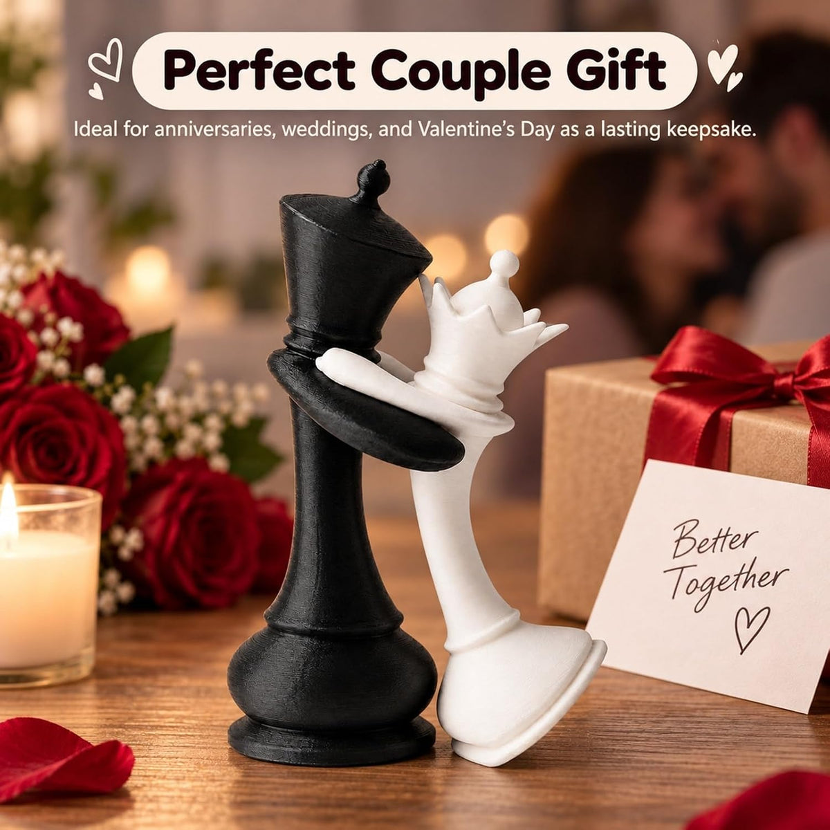 Chess King & Queen Hugging Statue - view 4