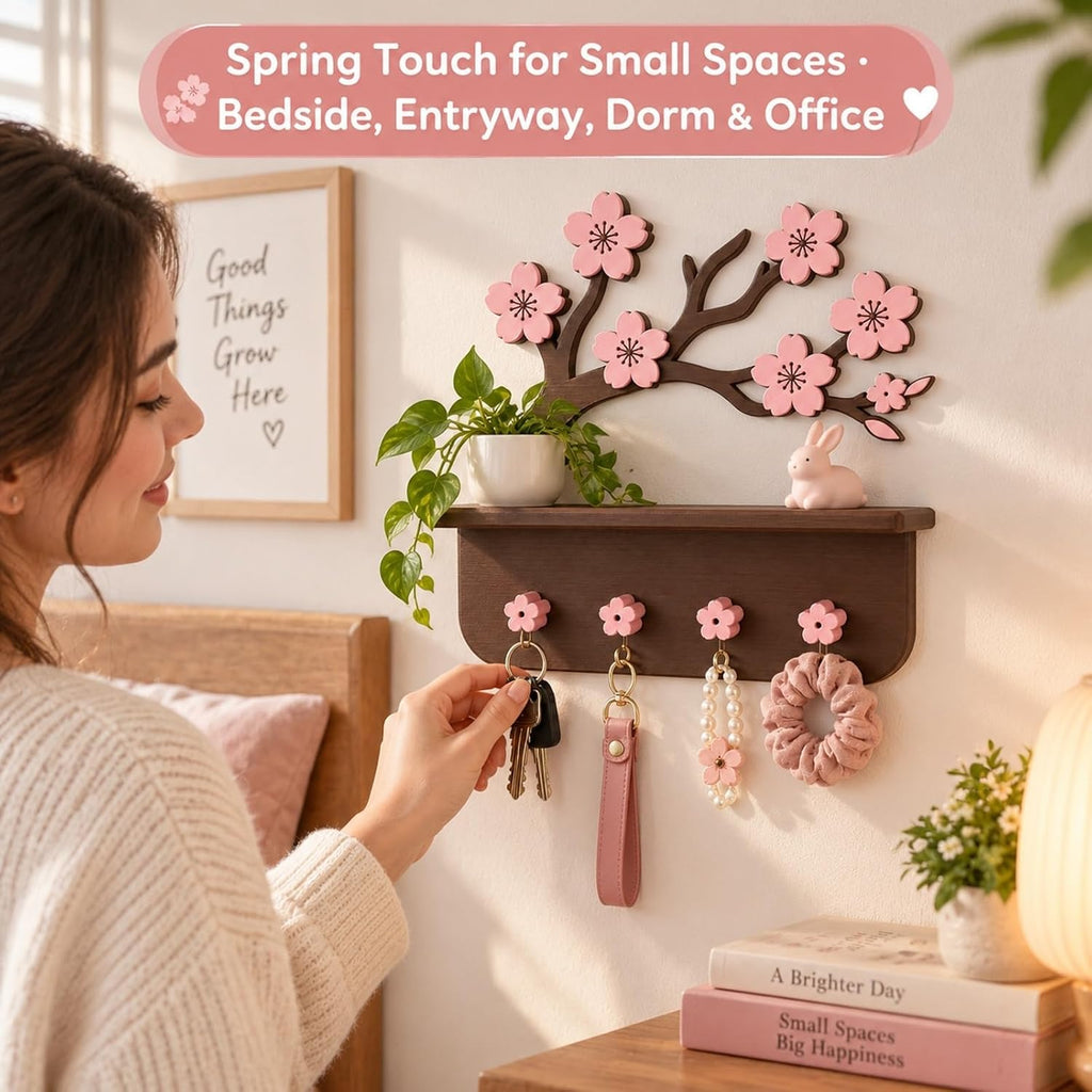Cherry Blossom Wall Shelf with Key Hooks - view 1