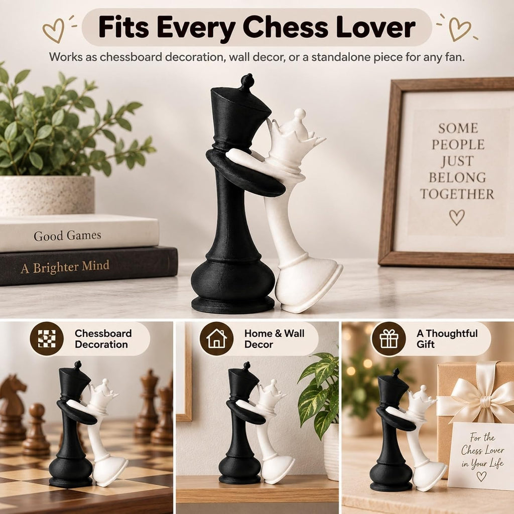 Chess King & Queen Hugging Statue - view 2