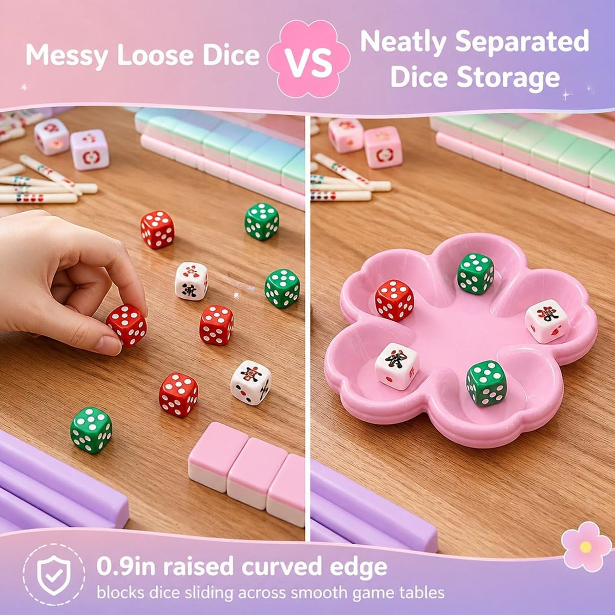 Pink Flower Dice Dish for Mahjong - view 1